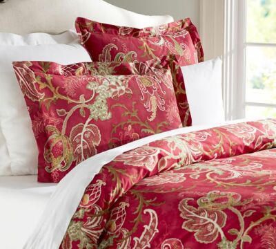 2 NEW Pottery Barn MALLORY Palampore STANDARD Pillow Shams Red Green Christmas-image