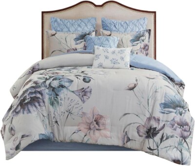 Madison Park Cassandra 8-Piece Cotton Printed Comforter Set – Blue - Queen Size-image
