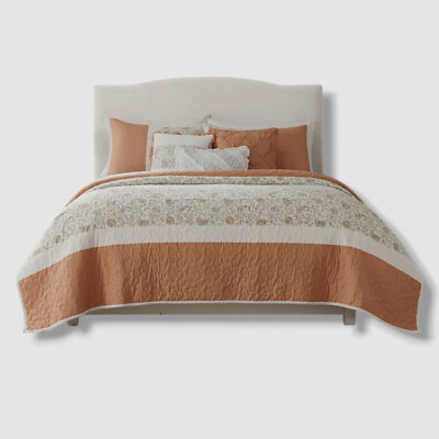 Madison Park Orange Reversible Stella Percale Quilt Set- King/California King-image