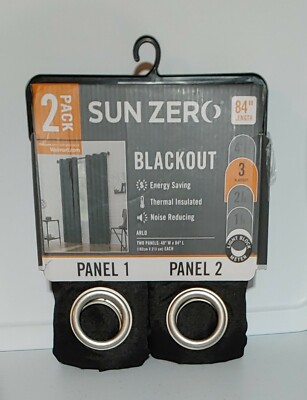 SET OF 2 Sun Zero Curtain Panel Blackout Grommet, Navy Blue 40 x 84 in-image