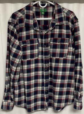 Dip Heavy Flannel Button-Down Red Blue White Plaid Shirt Men's L.  1146-image