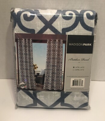Madison Park Crystal Fretwork Outdoor Curtain Panel 54” W x 84” H Grey Blue New-image