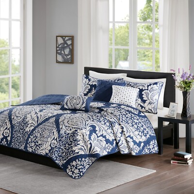 Madison Park Vienna 6 Piece Printed Cotton Quilt Set with Throw Pillows-image