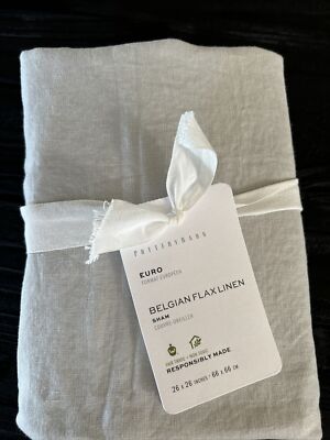 (1) Pottery Barn Belgian Flax Linen EURO Sham - Soft Gray Hemstitch New-image