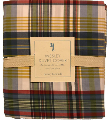 POTTERY BARN KIDS WESLEY PLAID Cotton DUVET COVER ~ TWIN 4499000 - 68 x 86-image