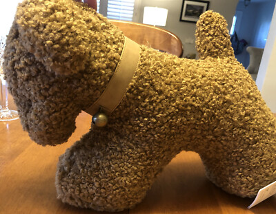 NWT Pottery Barn Faux Fue Dog Pillow With Bell In Tobacco Sherpa Doddle-image