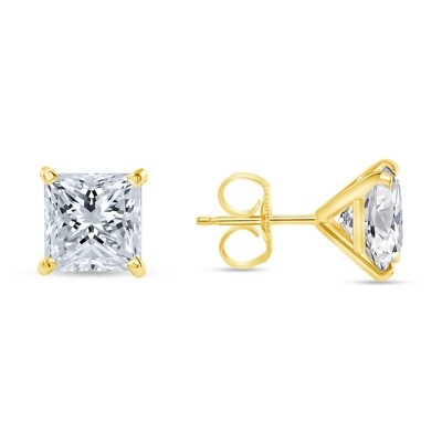 3.50 Ct Princess Cut Earrings Studs Real Solid 14K Yellow Gold Push Back Martini-image
