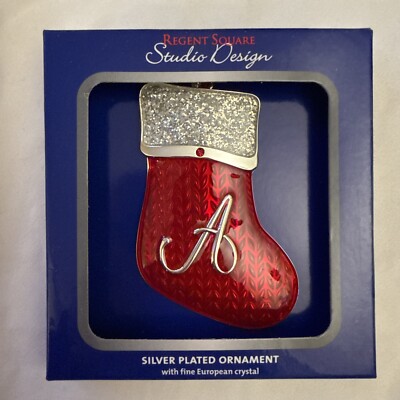 “A” Regent Square Studio Design Monogram Silver Plated Ornament Euro Crystal-image