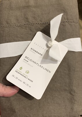 1 Pottery Barn Mocha BELGIAN FLAX LINEN Standard Duvet Pillow Sham 26 X 20 NEW-image