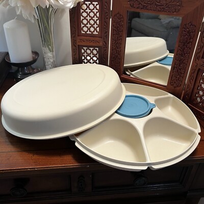 Tupperware Almond Large Serving Center with Cover and Dip Bowl-image