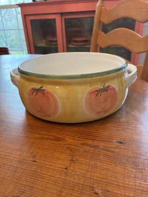 Pottery Barn Sunnyside Tomato 2 handled Ceramic pot Italian-image