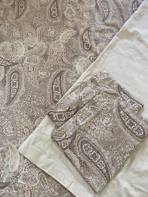Pottery Barn Linen Blend FULL/QUEEN DUVET Cover 2 SHAMS Set Paisley Taupe Beige-image