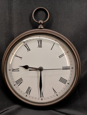 VINTAGE Pottery Barn 9” Pocket Watch style Wall Clock - Heavy -image