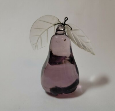 Antique Vintage Studio Art Glass Amethyst Pear w/Clear Leaves 3