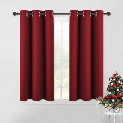 Christmas Window Curtains Blackout Drapes, Thermal Insulated Solid Grommet Black-image