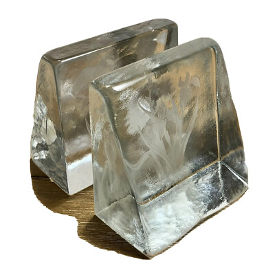 Art Glass Bookends Studio Signed Iris Design Shawn Athari RARE-image
