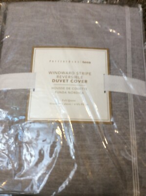 Pottery Barn Teen F/Q Duvet Cover Windward Stripe Reversible Pale Gray NWT-image
