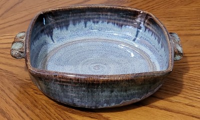 EXQUISITE Kenneth G. Merrill Pottery Glaze Square Bowl With Handles Signed-image