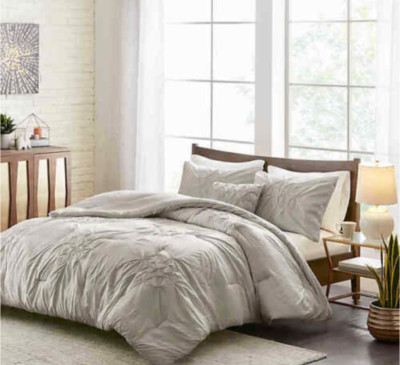 Madison Park Roselle Tufted Seersucker Duvet Cover Set - 4pc - Grey - Full/Queen-image