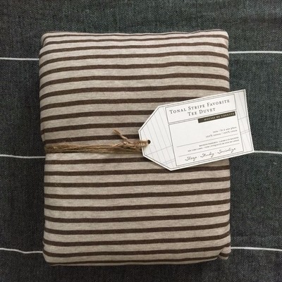 POTTERY BARN Teen tonal stripe favorite tee duvet cover only twin brown heather-image