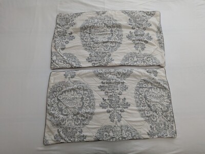Two (2) Pc Set Pottery Barn Gray Lucianna Medallion King Pillow Shams 32