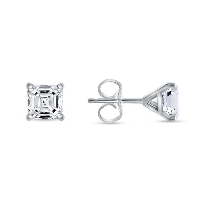 3.50 Ct Asscher Created Diamond Earrings Studs Real 14K White Gold Martini Push-image