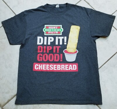 Hunt Brothers Pizza T-Shirt Men Large Dip it! Dip it Good! Cheese bread Gray Tee-image