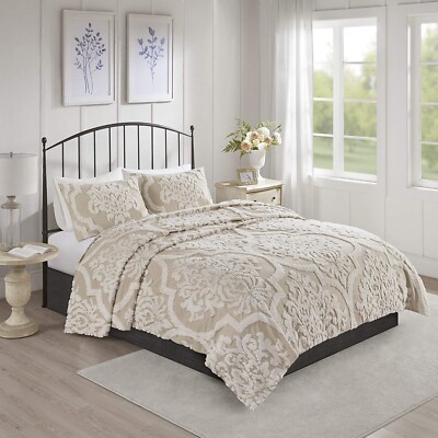 Madison Park Viola Tufted Cotton Chenille Damask 3-Piece Full/Queen Coverlet Set-image