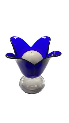 Vintage Studio Nova Cobalt Blue Glass Tulip Shaped Vase or Candle Holder-image