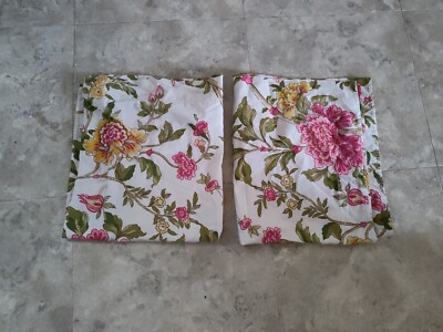2 Pottery Barn Floral Jacobean Pink Yellow Peony Standard Pillow Sham (Set) EUC-image