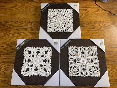 Madison Park Mandala Trinity 3D Embellished Linen Canvas 3 Piece Wall Art Decor-image