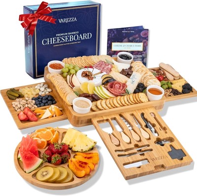 Versatile Extra Large Bamboo Cheese Board with Dipping Bowls - Host in Style-image
