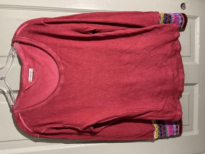 Paparazzi Waffle Knit Dip Dyed Shirt with Crochet Cuffs Boho Large-image