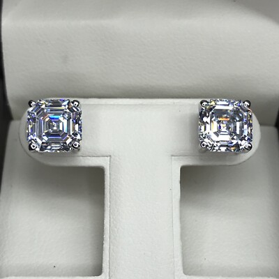 5CT Asscher Princess Square Cut Diamond Earrings Man Made 14k Solid Gold  -image