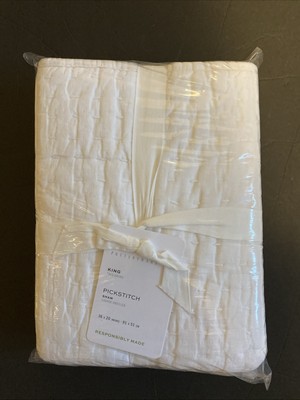 Pottery Barn PickStitch Handcrafted Cotton Linen King Sham, White, NWT-image