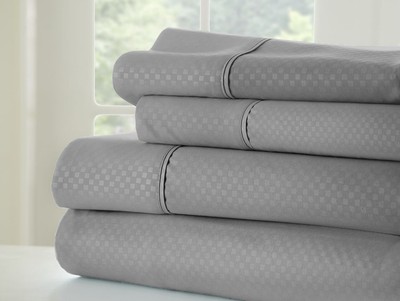 Embossed Checker Pattern 4 Piece Quality Sheet Set, Full, Gray (IEH-Check-Ful...-image