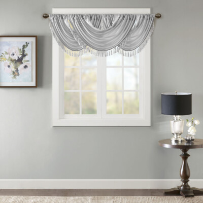 Madison Park Elena Waterfall Embellished Rod Pocket Faux Silk Valance for Window-image