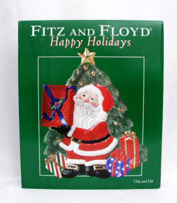 FITZ & FLOYD SANTA HAPPY HOLIDAYS CHIP & DIP PLATTER - 18