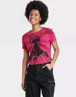 NWOT Womens Marvel Artist Series Black Panther Cropped Dye Dip Tee Shirt - Sz L-image
