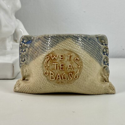 Artist Signed WET TEA BAG POCKET/Holder Handmade STUDIO Textured Kitchen CERAMIC-image