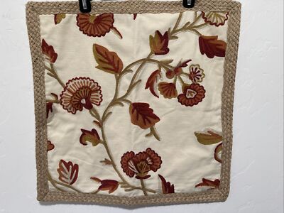 Pottery Barn Embroidered Set Of 2  Pillow Sham Square 20 x 20 Canvas Trim Multi-image