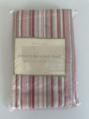 Pottery Barn Bed + Bath  ~ (NEW) Montecito Stripe Euro Sham  Pink Striped-image