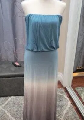 NWT Young Fabulous and Broke Dip Dye Strapless maxi. SIZE L. BLUE GRAY-image