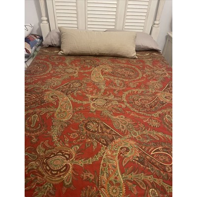 Pottery Barn King Sz Red Green Paisley Print Duvet Cover Perfect!-image