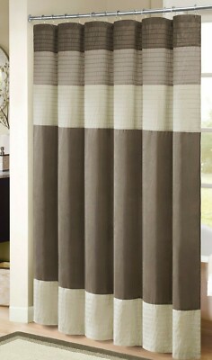 Madison Park Pieced Faux Silk Shower Curtain Natural Colors 54in.Wx78in.L-image