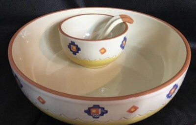 Large Santa Fe Hand Painted Chip & Dip Set With Spoon Portugal-image