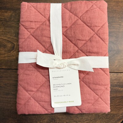 POTTERY BARN BELGIAN FLAX LINEN DIAMOND QUILTED SHAM STANDARD ~ ROSEWOOD-image