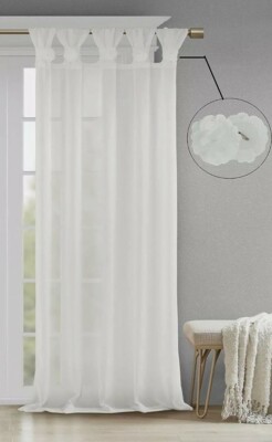 Madison Park White Rosette Twist Tab Top Window Panel w/Flower 50”W x 95”L-image