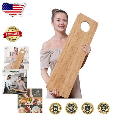 31x8 Inch Bamboo Serving Platter with Dip Bowl Hole for Effortless Entertaining-image