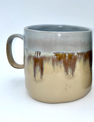 Vintage Large BOSTON WAREHOUSE Coffee Tea Mug Cup Stoneware Earth Tones Blue-image